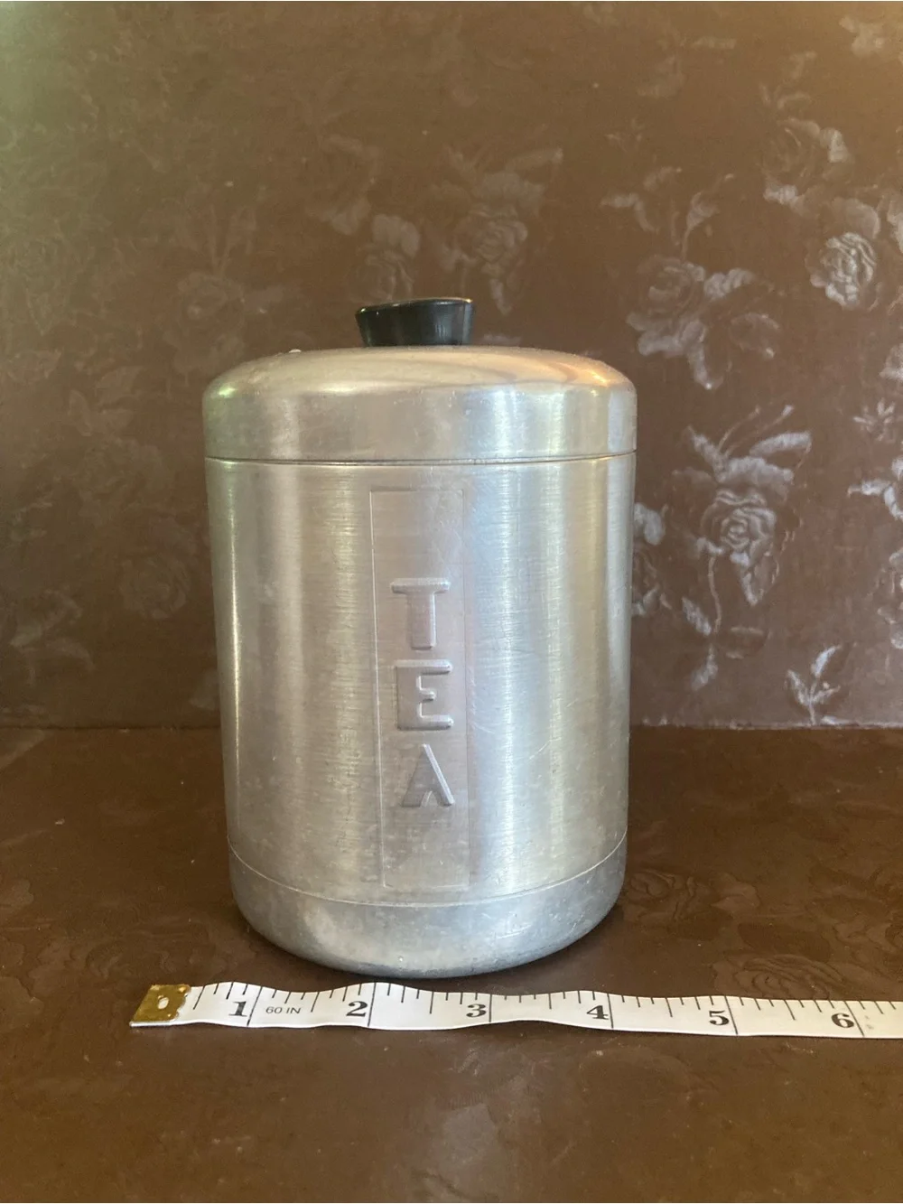 Aluminum Tea Canister with Black Knob Lid - Silver